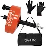 DrainX Power Pro 25-FT Steel Drum Auger Plumbing Snake with Drill Attachment | Use Manually or Powered | Heavy Duty Drain Cleaning Cable with Work Gloves and Storage Bag Included