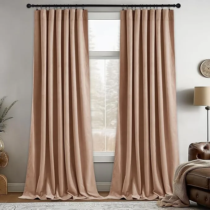 StangH Nursery Sunlight Blush Velvet Curtains - Elegant Interior Decoration Large Window Blackout Velvet Drapes for Living Room,