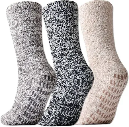 Jormatt 3 Pairs Ultra Thick Fuzzy Grip Socks Non Skid Slipper Hospital