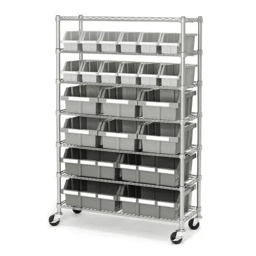 Seville Classics Extra-Wide 7-Tier NSF 21-Bin Rack, 48" W x 14" D x 56" H, Gray