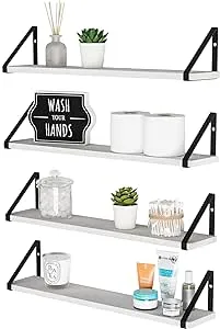 Wallniture Ponza Shelves for Bathroom Over Toilet Storage, 24" White Floating Shelves for Wall, Wall Bookshelves Living Room Bedroom Decor Set of 4