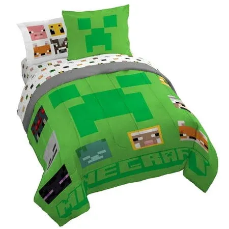 Sunny Side Up Minecraft Creeper 5 Piece Twin Size Bed Set with Sham