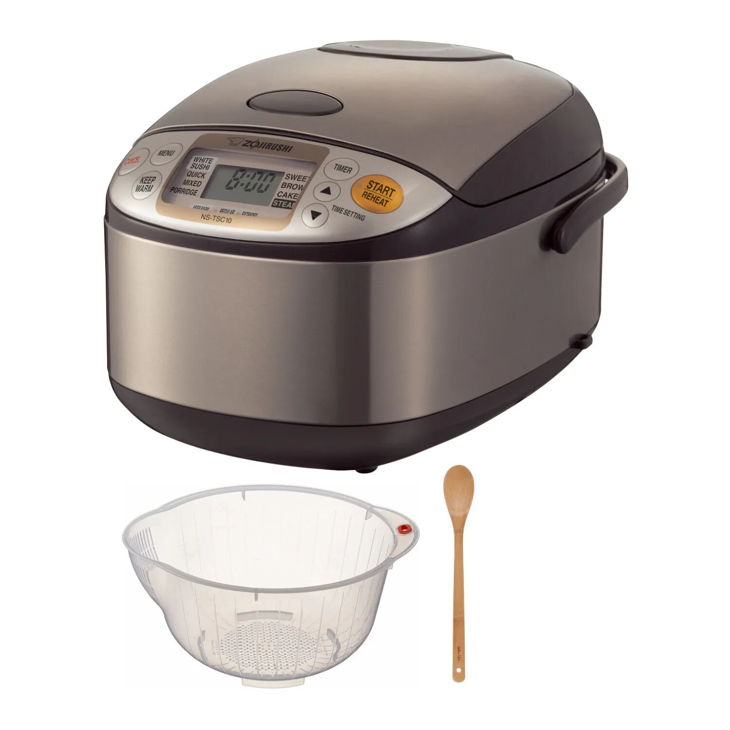 Zojirushi Micom Rice Cooker 5.5 Cup Stainless Brown with Bowl Spatula Spoon