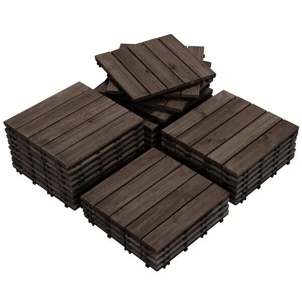 27pcs Deck Patio Tile Interlocking Wood Flooring Pavers Tiles Outdoor 12&#039;&#039;x 12&#039;&#039;