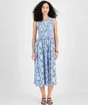 Tommy Hilfiger Women's Floral Print Smocked Sleeveless Midi Dress