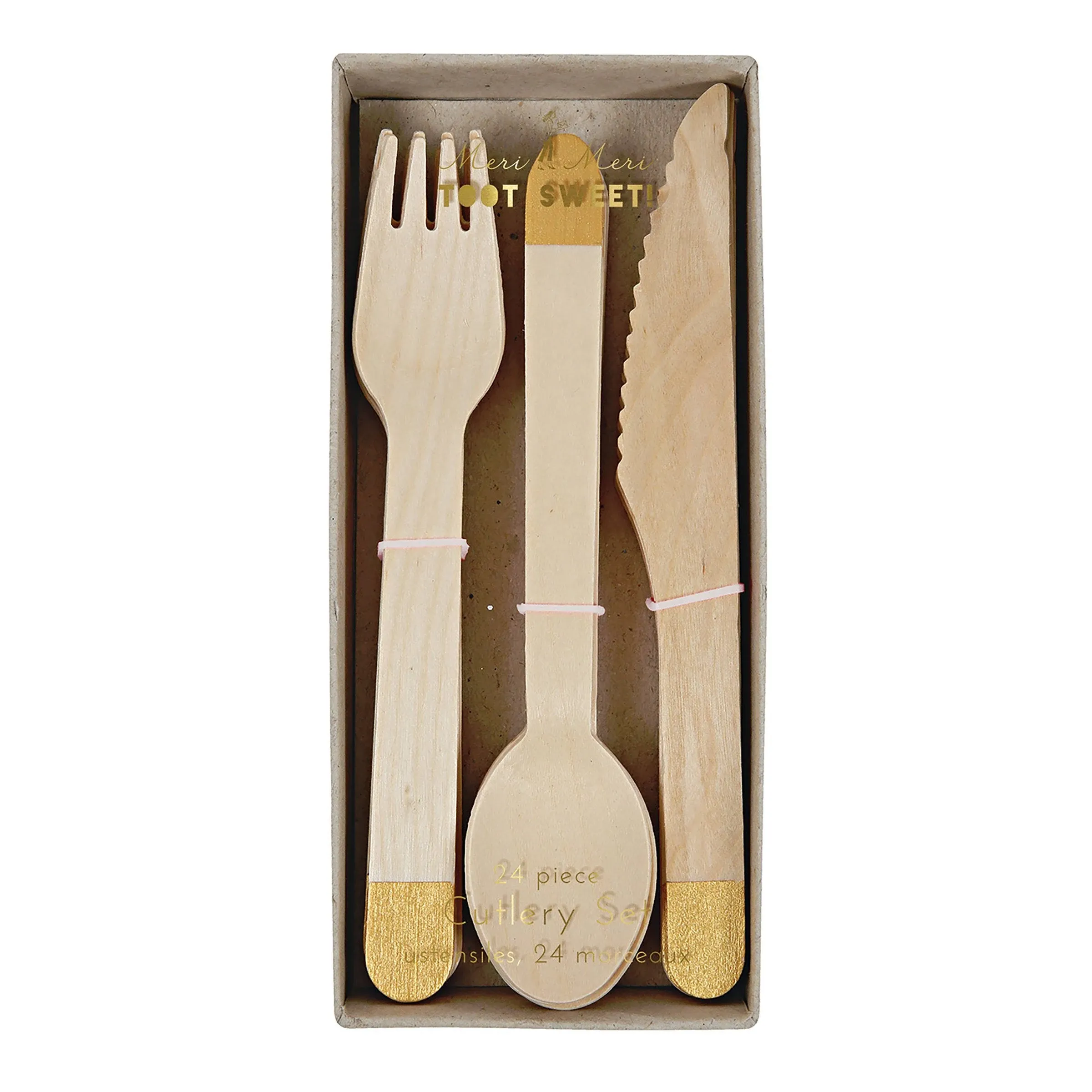 Wooden Cutlery Set - Gold Dipped