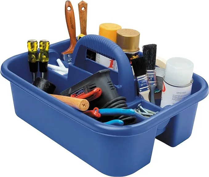 Akro-Mils 09185 Plastic Tote Tool & Supply Cleaning Caddy with Handle, (18-3/8-Inch x 13-7/8-Inch x 9-Inch), Blue (09185BLUE)