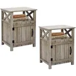 JAHRSTIM Farmhouse Nightstand Set of 2, Side Table, End Table with Barn Door and Shelf, Rustic Farmhouse Nightstands Set, Modern Bed Side Table End