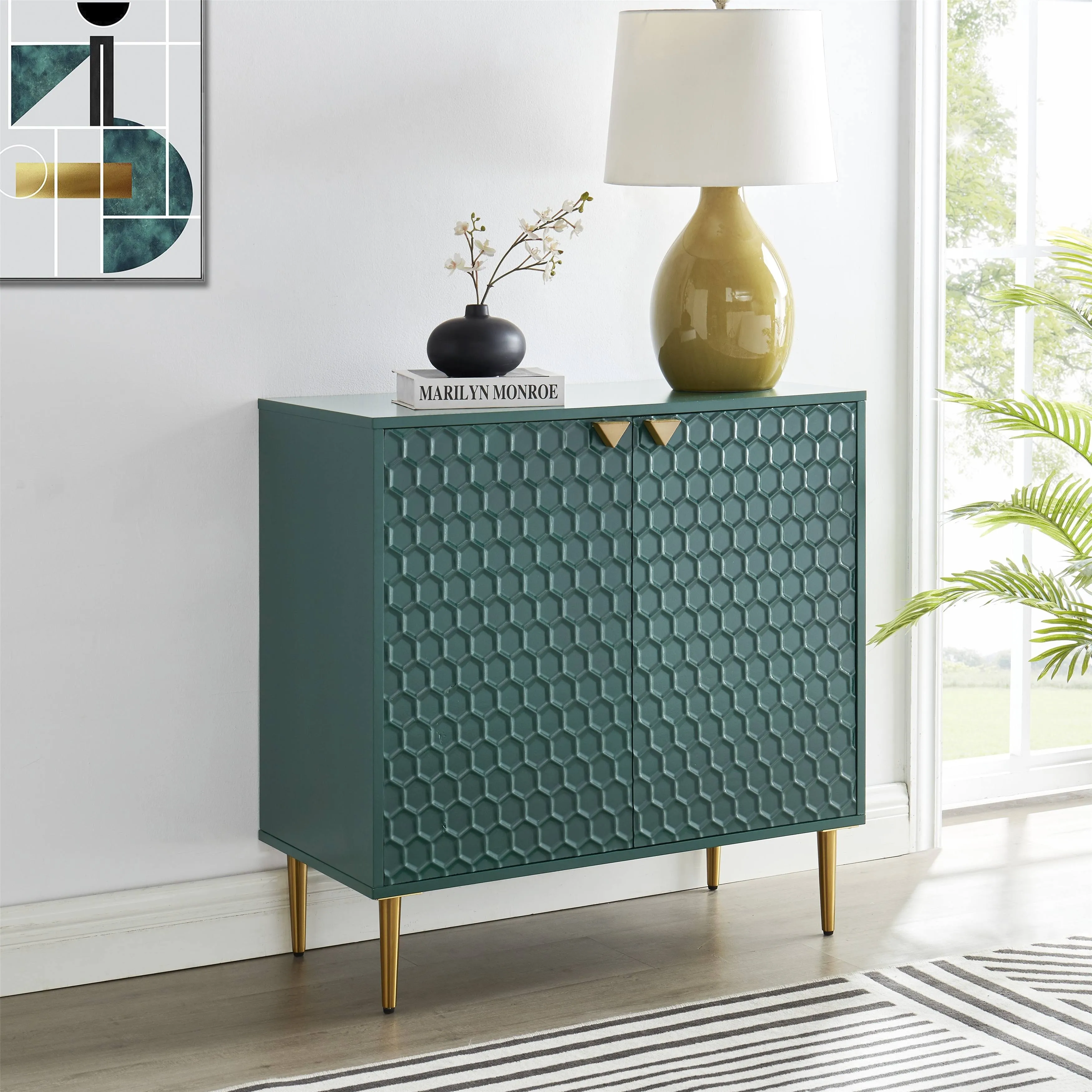 GZMR Hexagonal Pattern 2-Door Storage Cabinet Buffet Cabinet Sideboard - Green