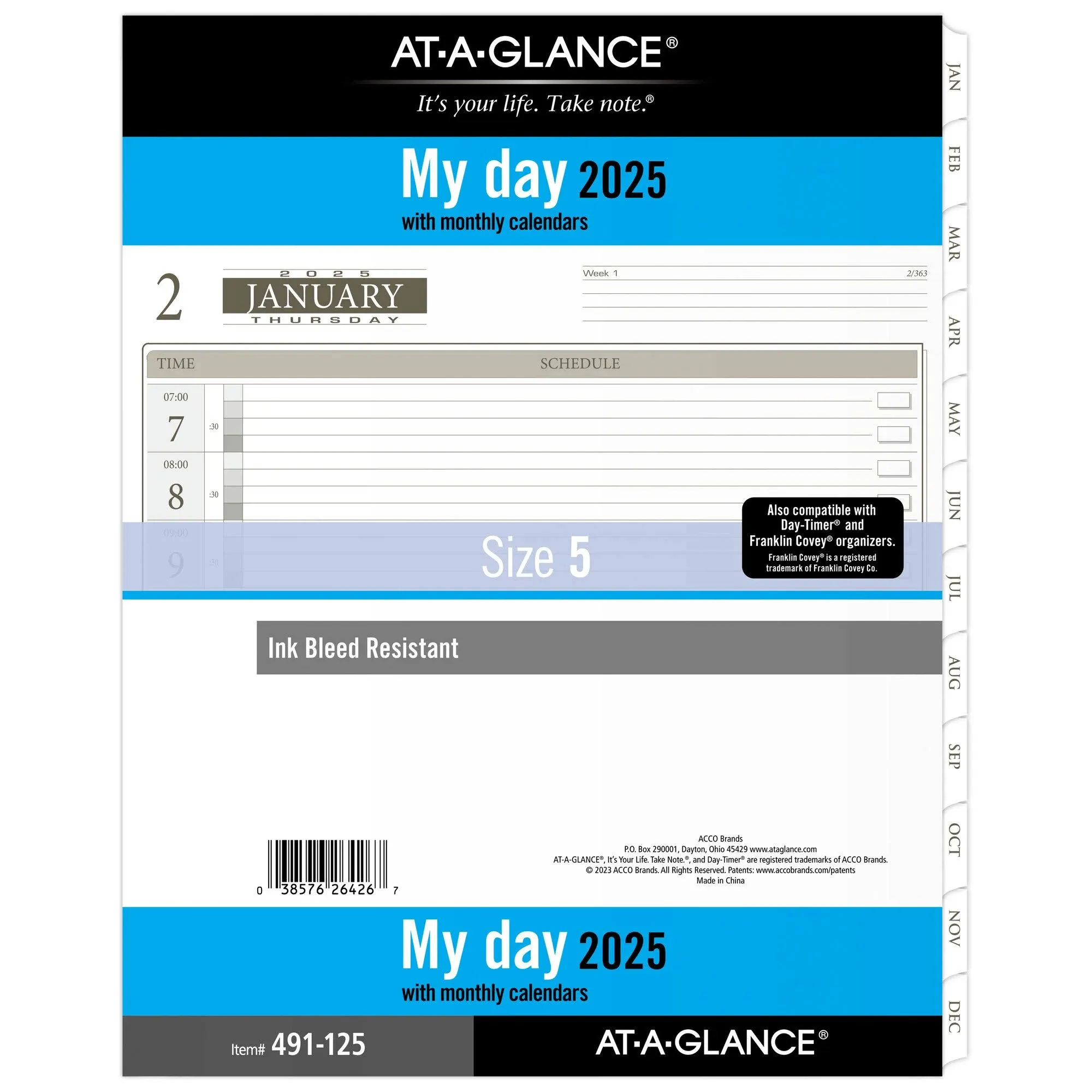 2025 At-a-glance 491-125 Planner Refill Size 5