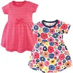 Touched by Nature Baby and Toddler Girl Organic Cotton Short-Sleeve Dresses 2 Pack, Bright Flower