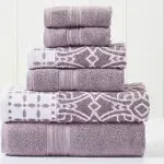 Modern Threads 6 Piece Set, 2 Bath Towels, 2 Hand Towels, 2 Washcloths Yarn Dyed Jacquard/Solid Towel Set Monroe Orchid