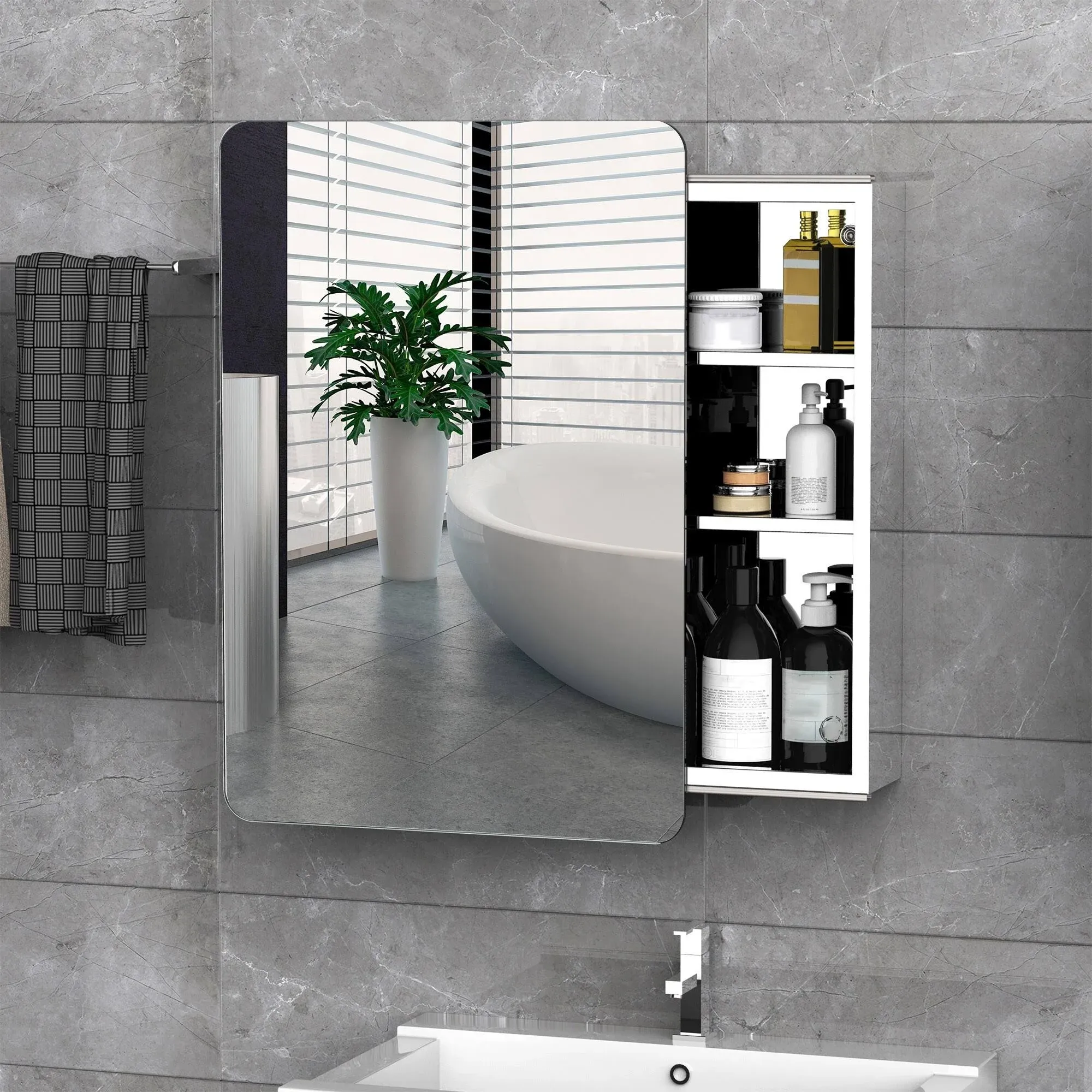 kleankin 18'' x 26''/46cm x 66cm Wall Mount Bathroom Medicine Cabinet Mirror ...