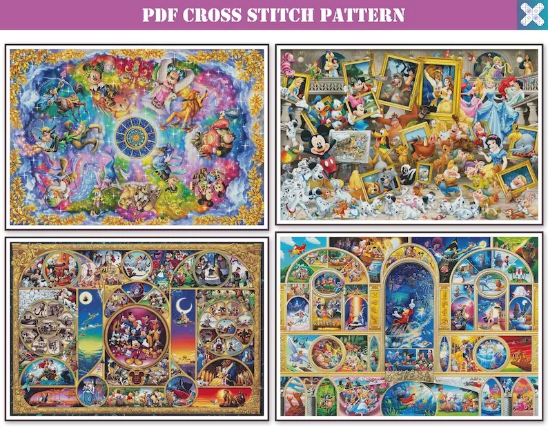 Bundle of 4 amazing supersized full coverage counted cross stitch patterns PDF compatible with Pattern Keeper. Modern high difficulty design