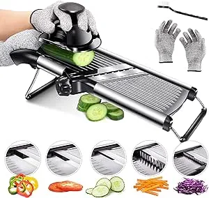 Masthome Mandoline Food Slicer Adjustable Thickness for Cheese Fruits Vegetables Stainless Steel Food Cutter Slicer Dicer with Extra Brush and Blade Guard for Kitchen