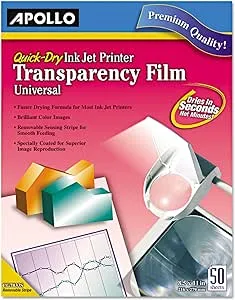 Apollo Transparency Film for Inkjet Printers, Universal, Quick Dry, 50 Sheets/Pack (VCG7033S)