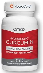 Omax HydroCurc Turmeric Curcumin Softgels, Highly Bioavailable for Natural Joint Relief, Nanoparticle Potency & Absorption (60 Softgels)