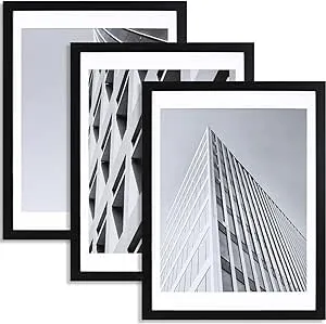 ELSKER&HOME 18x24 Poster Frame Black 3 Pack, Display Pictures 16x20 with Mat or 18x24 Photos without Mat Set of 3, Include 3 Wall Art Prints, Horizontal and Vertical Wall Mounting