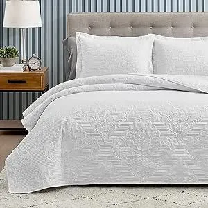 Hansleep Quilt Set Ultrasonic Lightweight Bed Decor Coverlet Set Comforter Bedding Cover Bedspread for All Season Use (White, Twin 68x90 Inches )