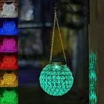 Solar Lantern Hanging Outdoor Christmas Decorative, Dual LEDs Color Changing and Cool White Crystal Globe Lamp Hanging Light Waterproof with S Hook Decor in Garden, Pathway, Front Door- Multi Color