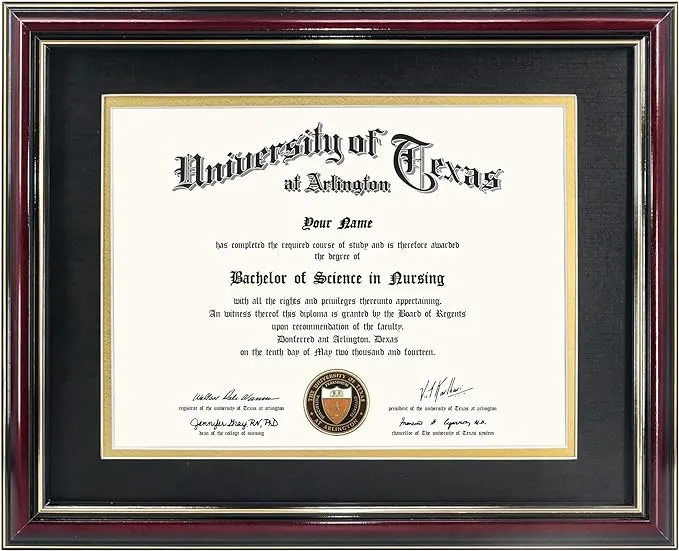 GraduationMall 8.5x11 Diploma Frame with Red over Gold Mat or Display 11x14 Certificate without Mat,Solid Wood & UV Protection Acrylic,Cherry Finish with Gold Trim