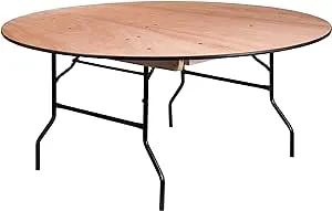 Flash Furniture 5.5-Foot Round Wood Folding Banquet Table with Clear Coated Finished Top