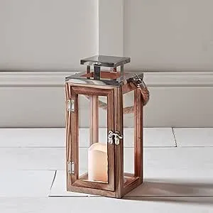 Regular Wooden Battery Operated LED Flameless Candle Lantern for Indoor and Use