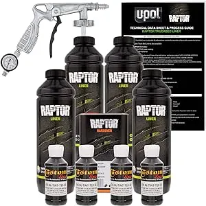 U-POL Raptor Black Metallic Urethane Spray-On Truck Bed Liner Kit W/Free Spray Gun, 4 Liters