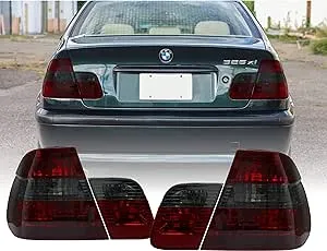 Depo 02-05 E46 4D Tail Lights - OE Euro Style Smoke Rear Tail Lamps Set (Left + Right, Inner + Outer) Compatible with 2002-2005 BMW E46 3 Series 4