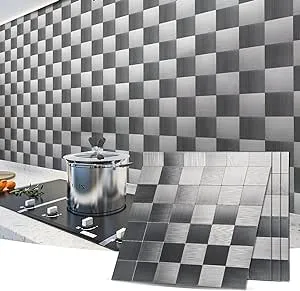 Art3d Stainless Steel Backsplash Peel and Stick for Stove Backsplash, 10-Sheet of 12x12inches, Covering 10 Sq.ft, Brushed Silver