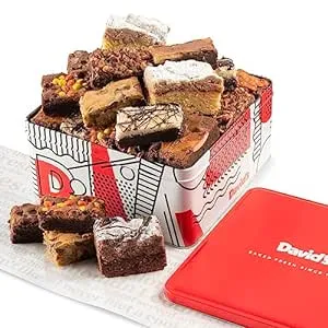 David's Cookies Assorted Brownies & Crumb Cake Gift Basket Tin - Delicious, Fresh Baked Snacks, Gourmet Chocolate Fudge Slices, Brownies Gift Basket