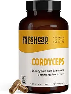 FreshCap Cordyceps Mushroom Supplements - Ayurveda for Energy & Endurance (120 Capsules)