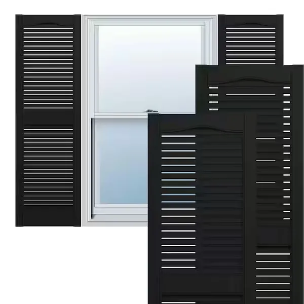 Ekena Millwork Lifetime Vinyl LL1S12X08000BL Standard Cathedral Top Center Mullion, Open Louver Vinyl Shutters, w/Installation Shutter-Lok's & Matching Screws (Per Pair), 12"W x 80"H, Black