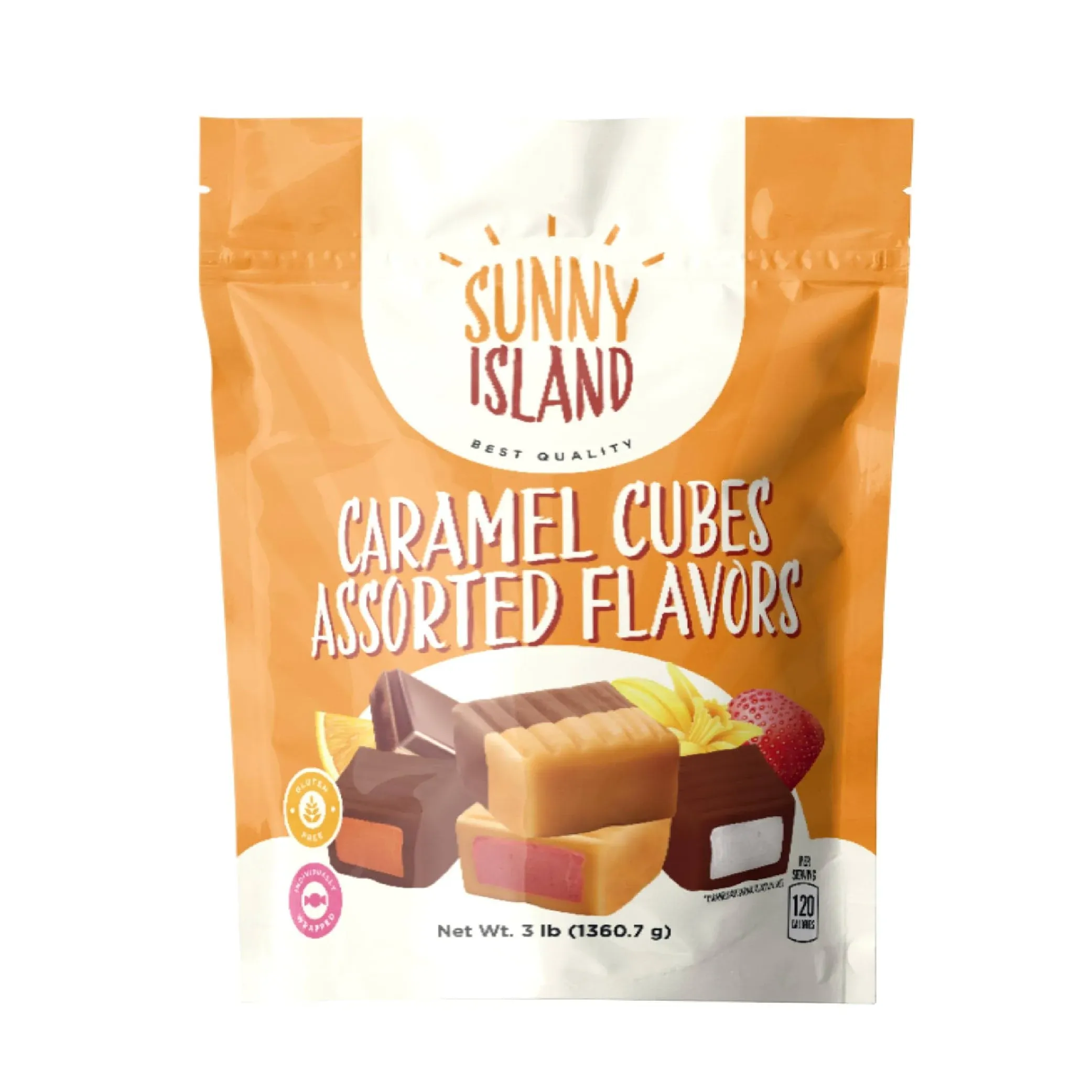 Caramel Cubes Filled Candy | Assorted Flavors - Strawbery, Chocolate, Orange, Vanilla, Mint | Individually Wrapped, 3-Pound Bag