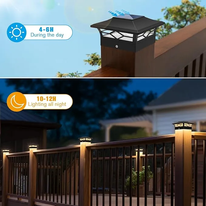 JOFIOS Solar Post Cap Lights Outdoor 12Pack, Waterproof Solar Powered Deck Fence Post Lights for 4x4 Wood/Vinyl Posts, Solar Outdoor LED Light