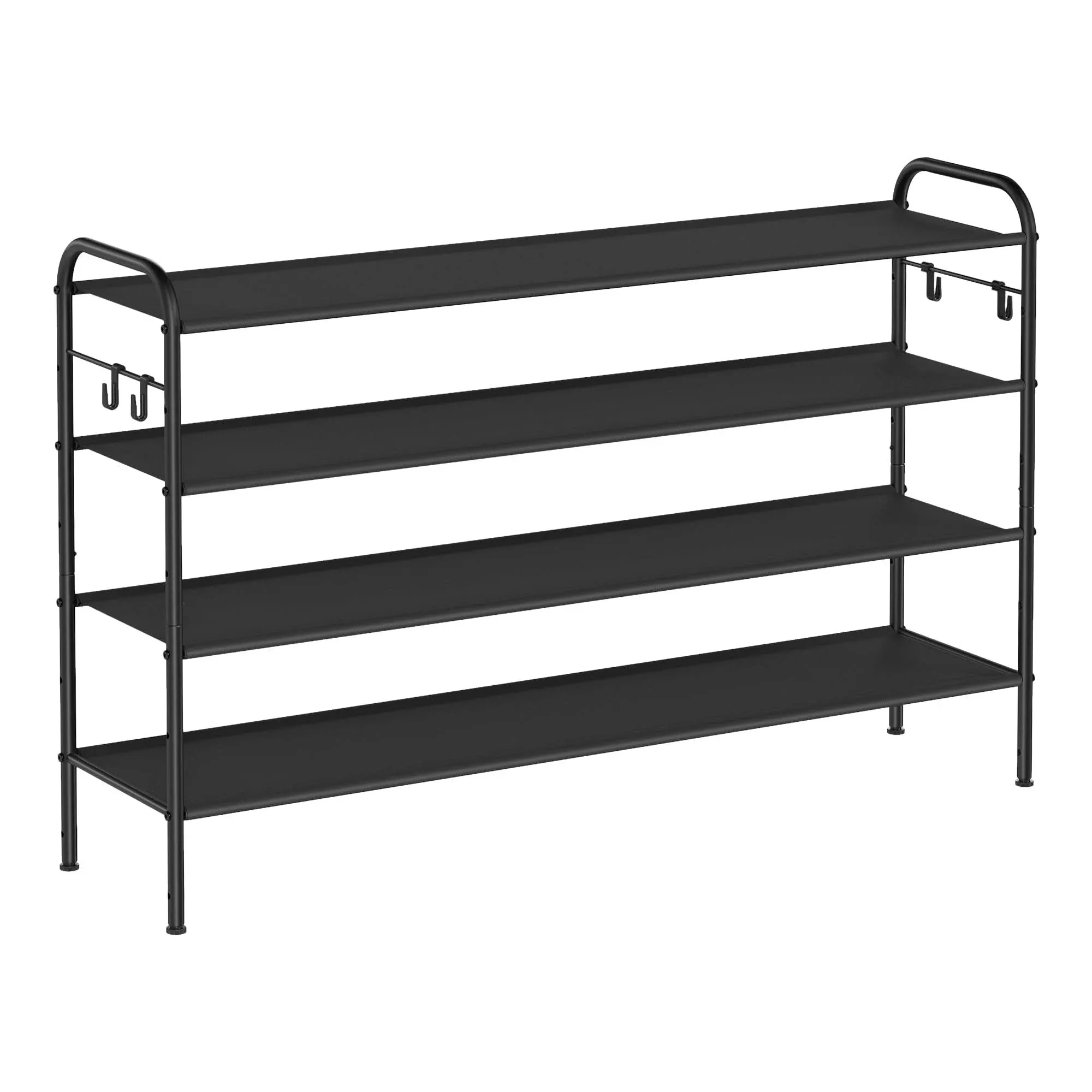 44.9" Wide 4-Tier Fabric Shoe Rack with 4 Hooks Ink Black