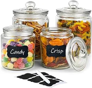 Glass Cookie Jar -2x 1/2 Gallon (64oz) & 1/4Gallon (32oz) - Glass Apothecary Jars With Lids - Canister Sets For Kitchen Counter - Glass Candy Jars - Glass Canisters Set Of 4