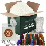 Hearth & Harbor Candle Making Kit - Non-Toxic Soy Wax, 24 Color Dyes, 100 Wicks - 10lbs