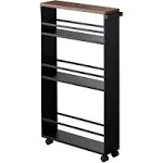 YAMAZAKI home Tower Rolling Slim Storage Cart With Handle Black