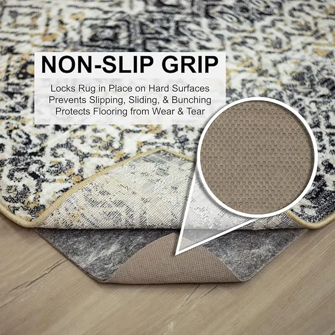 Mohawk Home 8' x 10' Non Slip Rug Pad Gripper 3/8 Thick Dual Surface Felt + Rubber Gripper - Safe for All Floors, Grey