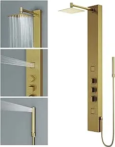 VIGO 20" W x 55" H Rector 2-Jet Matte Brushed Gold Shower Panel, Thermostatic, Volume, Dual Function Control Type and Handheld Showerhead - VG08012MG