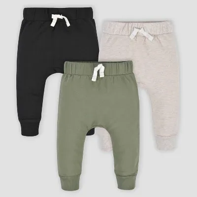 Gerber Baby 3pk Premium Jogger Pants - Black/Green/Cream