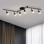 Bojim 6 Light Black Track Lighting Kit, Modern LED Track Lighting Fixtures Ceiling, Flexibly Rotatable LED Light Head with Acrylic Ring, Kitchen