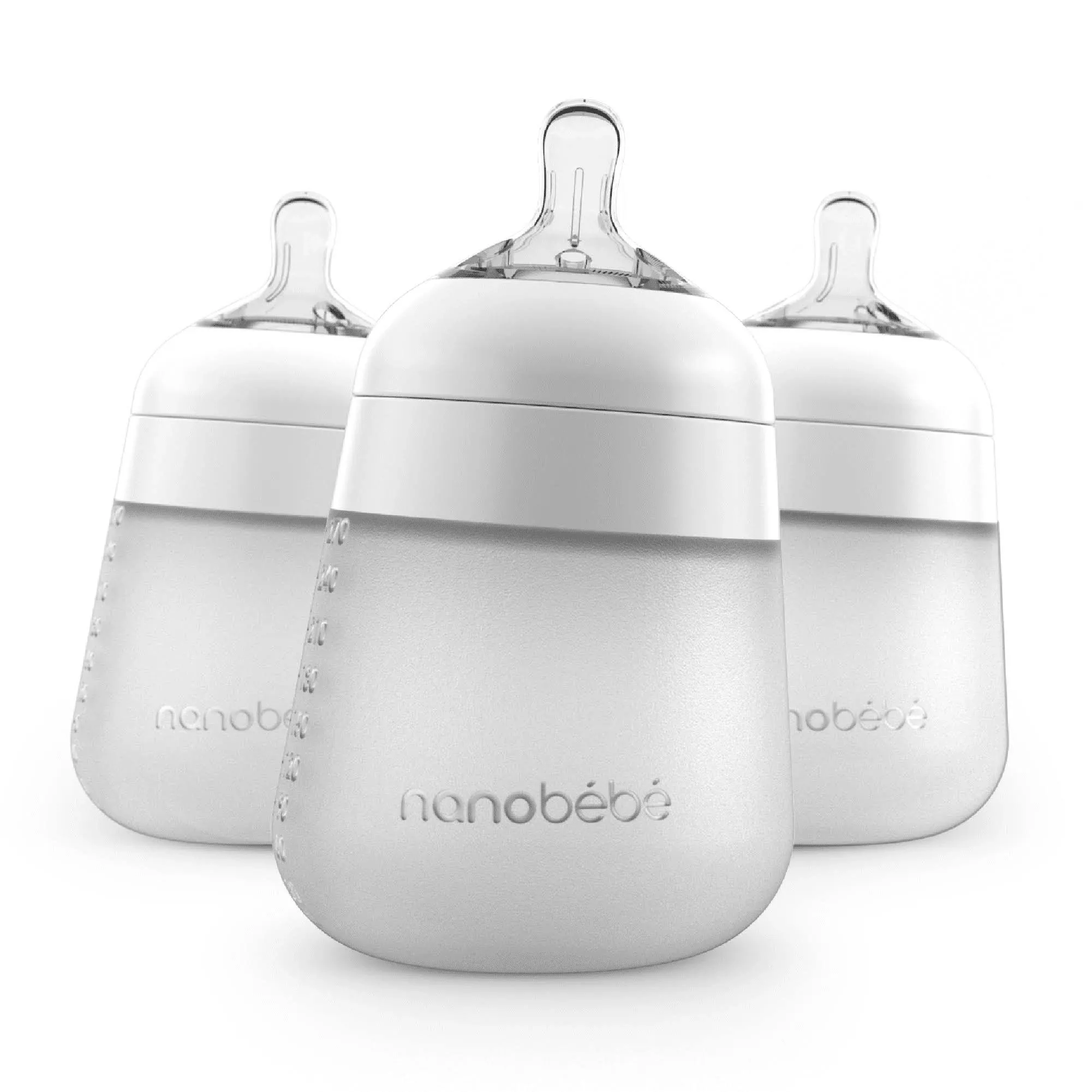 New Nanobebe Silicone Bottles 2 Pack Grey BPA Free 9oz Triple Venting 360 Degree