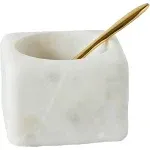 White Marble Bowl W/ Brass Spoon