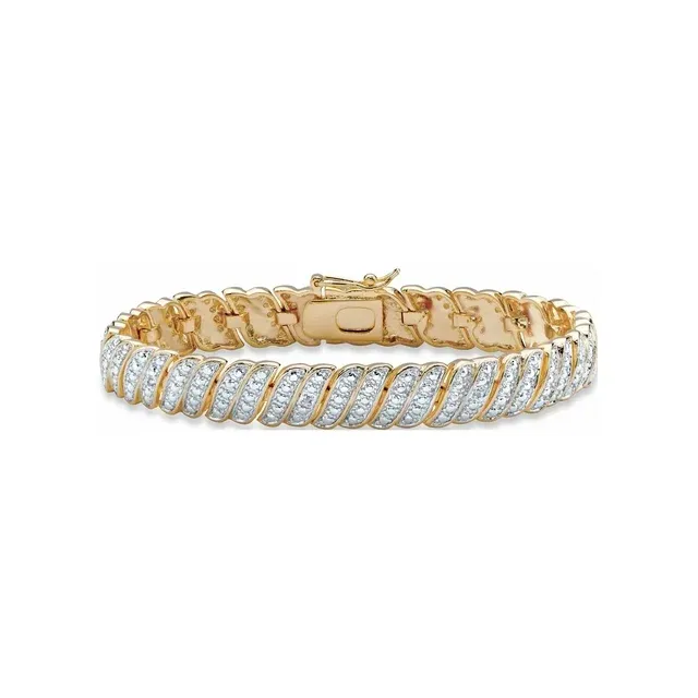 Women's Yellow Gold Plated Tennis Bracelet (10mm), Genuine Diamond Accent 7" by PalmBeach Jewelry