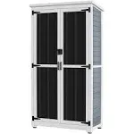 Outdoor Storage Cabinet Wood & Metal Garden Tool Shed Waterproof Sturdy 66 inch H, Gray