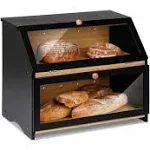 HOMEKOKO Double Layer Large Bread Box for Kitchen Counter, Wooden Large Capacity Bread Storage Bin (Black)