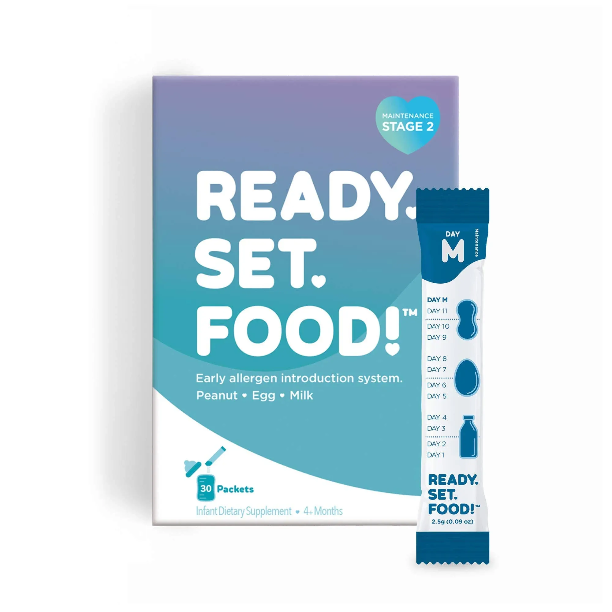 Ready Set Food | Early Allergen Introduction Mix-Ins for Babies 4+ Mo | Stage 2 - 30 Days | Top 3 Allergens - Organic Peanut Egg Milk | Safe Easy