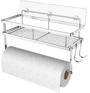 ESOW Paper Towel Holder with Shelf Storage, Adhesive Wall Mount 2-in-1 Basket Organizer for Kitchen & Bathroom, Durable Metal